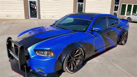 Srt Dodge Charger Wrapped Satin Wave Blue With Full Custom Hand Laid