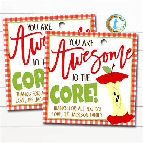 Teacher T Tags Apple You Are Awesome To The Core Teacher