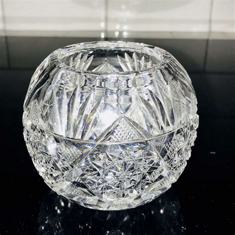 Cut Crystal Rose Vase Vintage Large With Cut Rim And Beautiful Fan Pattern Collectible Display
