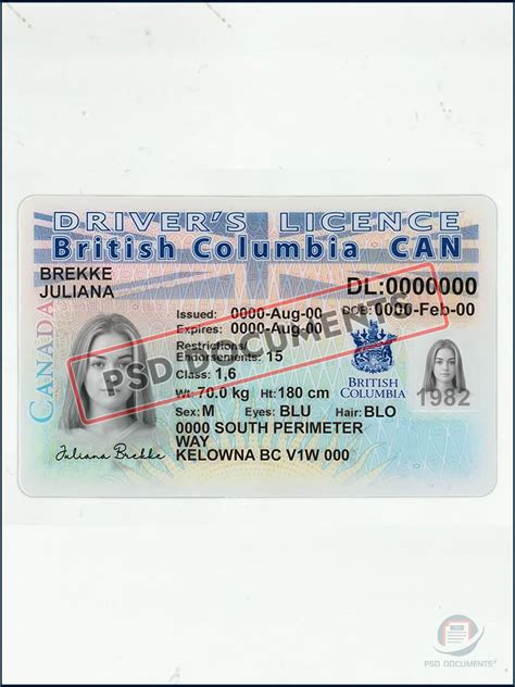 British Columbia Driver License Psd Template Psd Documents