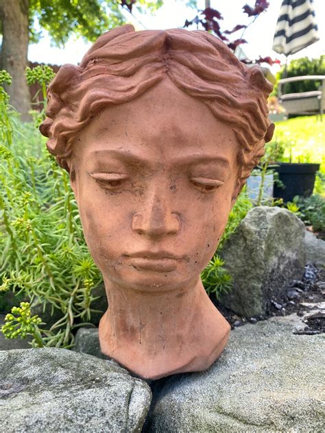 Female Head Planter Terra Cotta Color Concrete Head Planter Etsy