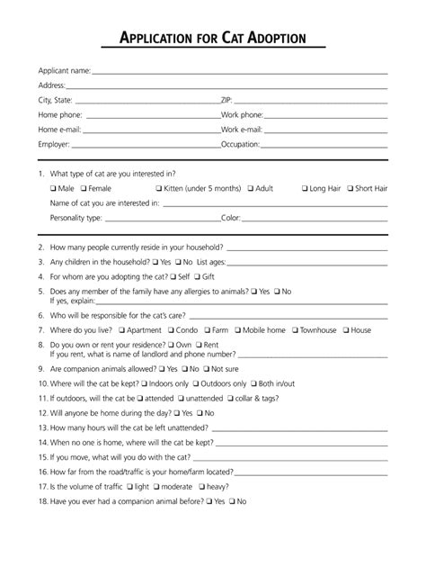 Cat Adoption Application Template Fill Online Printable Fillable