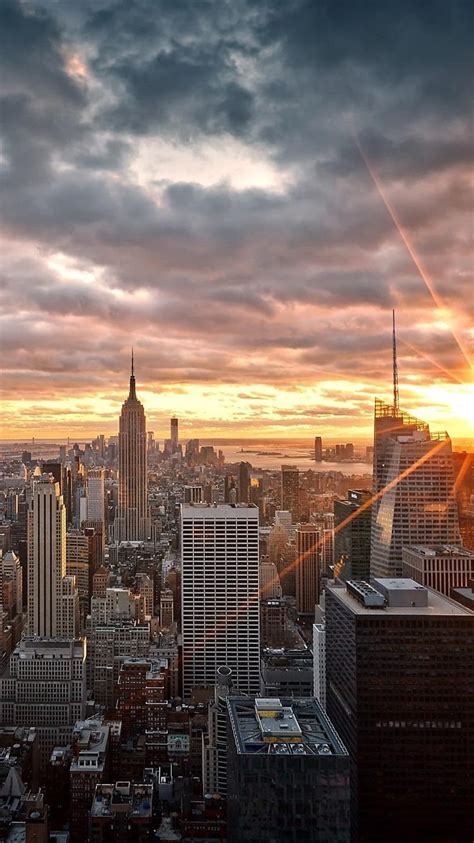 Manhattan New York Usa Skyscrapers Dawn Sunrise 750x1334 Iphone