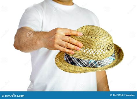 Straw Hat Hold By Hand Stock Photo Image Of Fashion 44421934