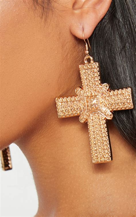 Gold Large Cross Earrings Accessories Prettylittlething Ca