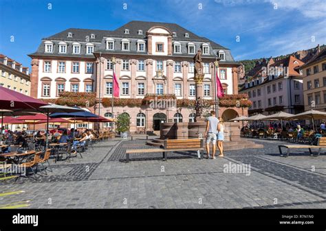 Old Town Of Heidelberg Market Square Town Hall And Hercules Fountain