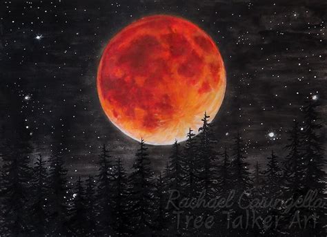 Lunar Eclipse Art Print Blood Moon Over Dark Forest Glow In Etsy