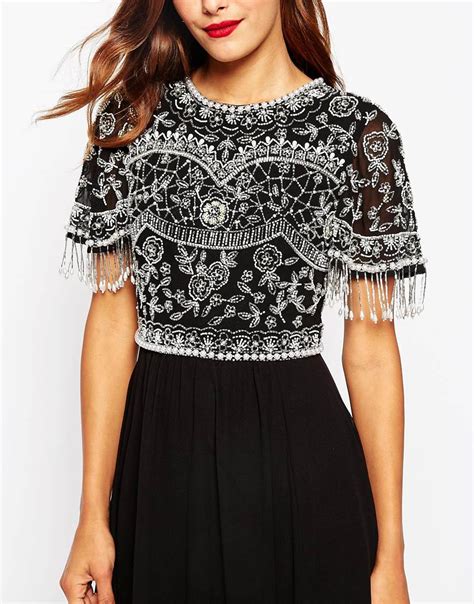 Asos Beautiful Embellished Maxi Dress With Sequin Fringe Sleeves In