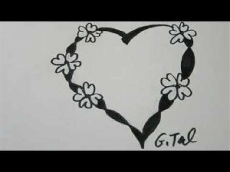 Easy flower drawings beautiful flower drawings pencil drawings of flowers flower sketches art drawings sketches beautiful flowers drawing flowers cute flower drawing flower design drawing. Draw A Heart,With Flowers And Twisted Ribbon - YouTube
