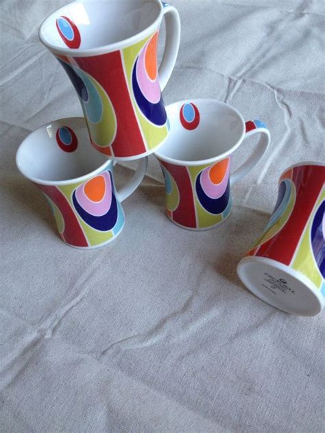 Mod Funky Colorful Coffee Mugs Set Of 4 Rainbow Mugs Artsy Etsy