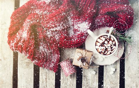 Обои зима снег горячий шоколад шарф wood декор marshmallows valeria aksakova картинки на