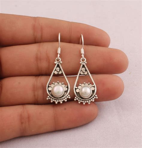 Pearl Dangle Earrings For Women 925 Sterling Silver White Etsy In