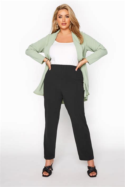 Plus Size Black Pull On Ribbed Bootcut Trousers Yours Clothing
