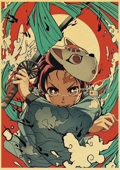 demon slayer kimetsu no yaiba tanjirou nezuko anime poster kraft paper vintage posters home