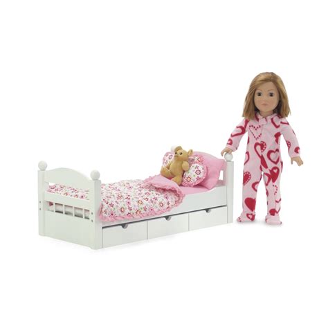 Emily Rose 5 Piece Floral Doll Bed Bedding Set Includes Reversible