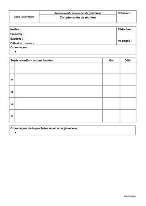 Modèle De Compte Rendu De Réunion Doc Pdf Page 1 Sur 1
