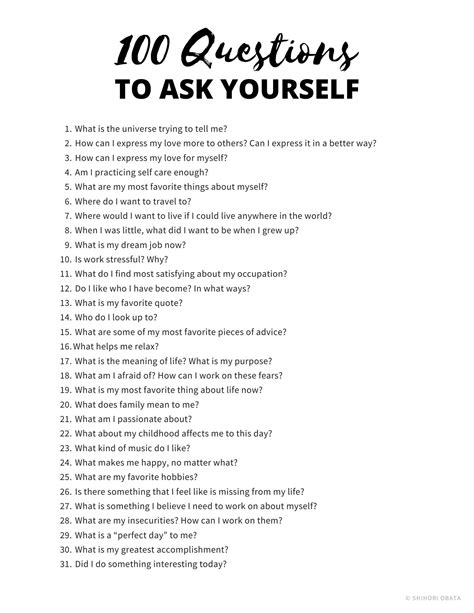100 Questions To Ask Yourself For Self Growth Free Printable 100 Questions To Ask Writing