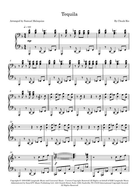 Tequila Sheet Music The Champs Piano Solo