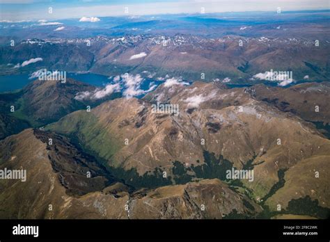 Aerial View Of Mountain Ranges And Lake Landscape Panoramic Shot From