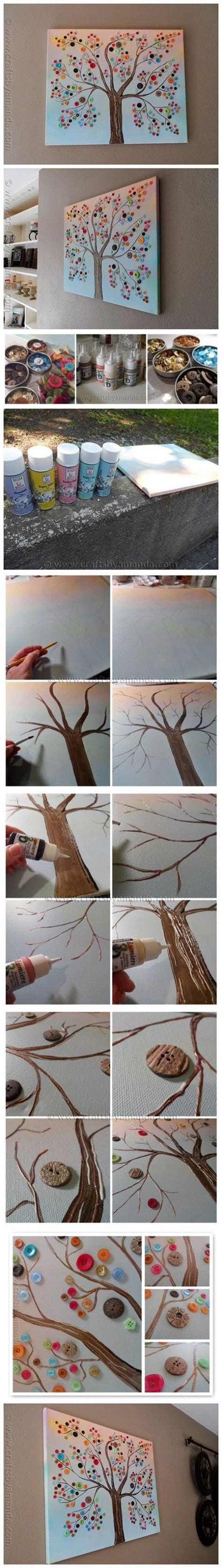 How To Make Vibrant Diy Button Tree Canvas Wall Art Step By Step