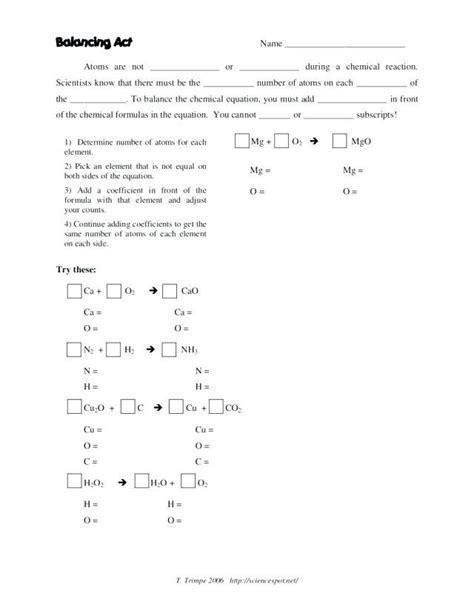 Balancing an unbalanced equation is mostly a matter of. Worksheet 3 Balancing Equations and Identifying Types Of ...