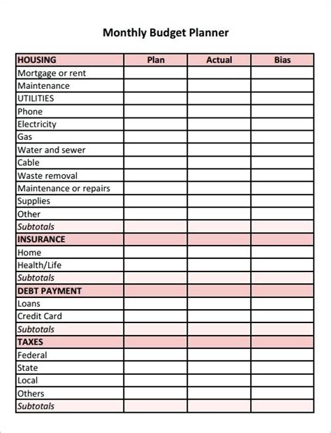 Monthly Living Expenses Worksheets