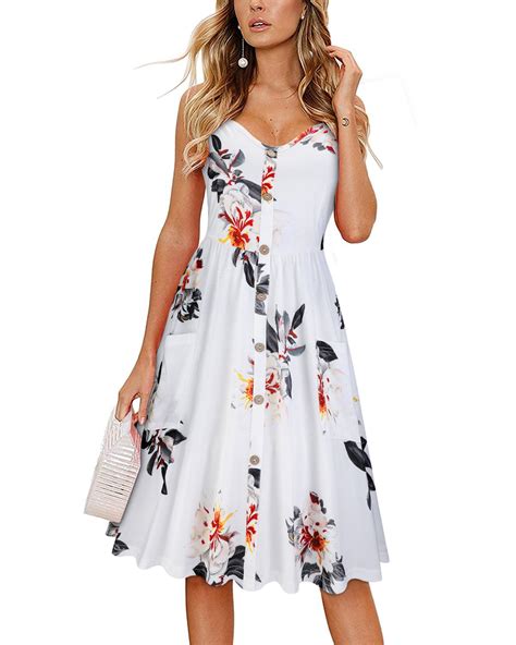 Kilig Womens Summer Dress Spaghetti Strap Button Down Sundress With