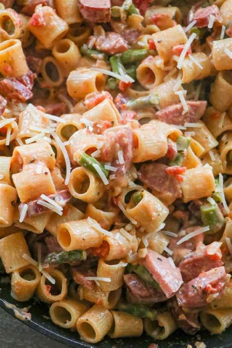 Drain the pasta, let cool, and place in a large bowl. Smoked Sausage Asparagus Pasta - Lauren's Latest