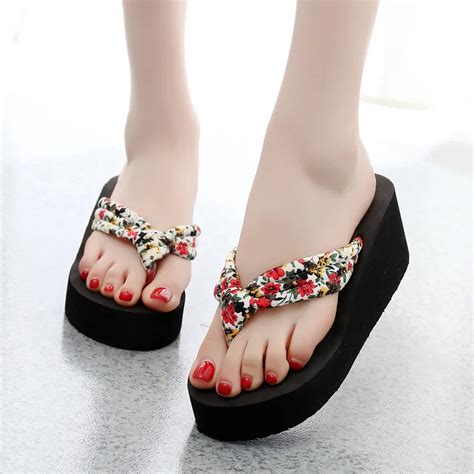 summer women flip flops slippers high heel platform wedge thick beach casual thong sandals shoes