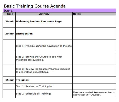 Training Agenda Template Excel