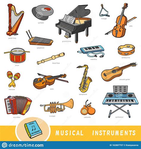 Como su nombre lo dice, estos instrumentos musicales producen el sonido a través o gracias a la vibración de cuerdas. Conjunto De Colores De Instrumentos Musicales, Colección ...