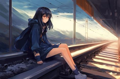 Premium Ai Image Anime Girl On The Train Tracks
