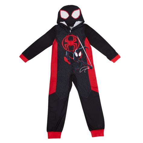 Marvel Spider Man Boys Pajamas Miles Morales One Piece Hooded Long