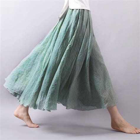 2018 Fashion Casual Women Cotton Linen Summer Skirts Elastic Waist Green Female Maxi Long Skirts