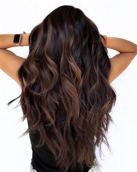 Toned Down Caramel Balayage On Long Dark Hair Medium Balayage Hair