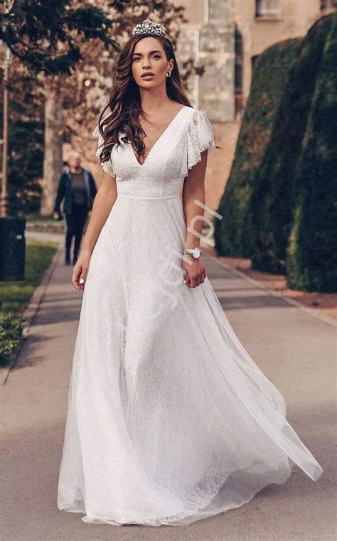 Biała Suknia ślubna Z Welonem Gratis Koronkowa Sukienka Plus Size
