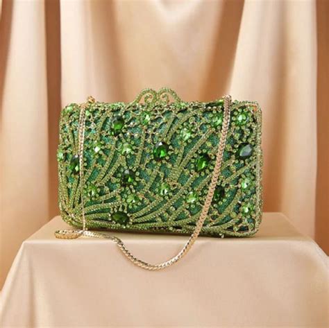 Green Clutches For Women Christmas Bags With Sparkly Diamond Crystals