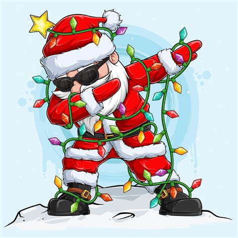 christmas santa claus character doing dabbing dance surrounded by christmas tree lights 4654669
