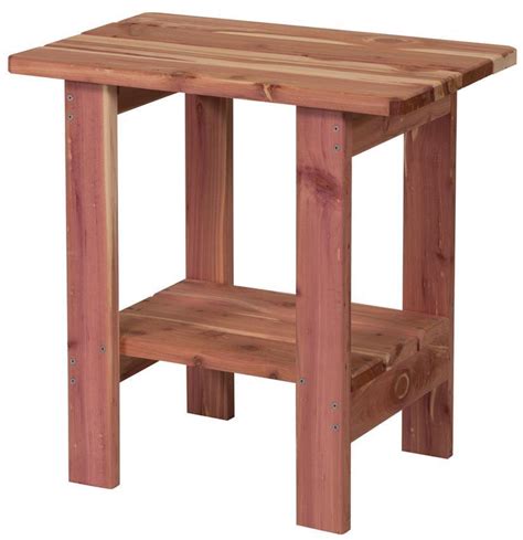 It's made from cedar so it looks great, and it will hold up well to life outdoors. Cedar Wood Rectangle End Table from DutchCrafters Amish Furniture