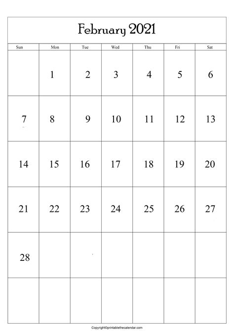 February 2021 Calendar A4 Size Free Printable Template Printable