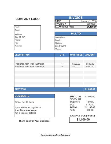 Freelance Invoice Template Freelance Invoices Nutemplates