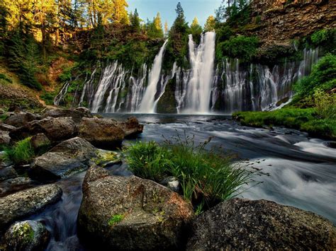 Burney Falls Waterfall In Memorial State Park California Wallpaper Hd