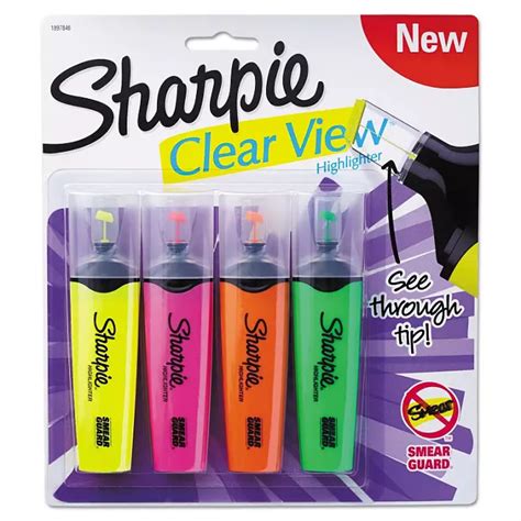 Sharpie Clearview Highlighter Blade Tip Assorted Ink 4 Per Set