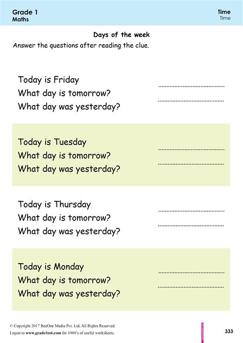 Days Of The Week 1st Grade Worksheetstime