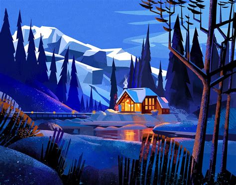 Mountain Cabin On Behance Illustration Art Illustration