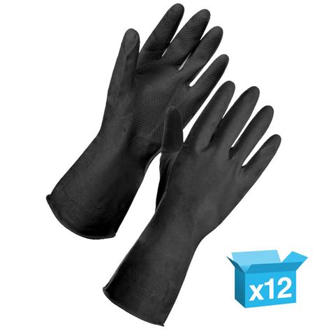 Pack 12 Black Heavy Duty Rubber Gloves Extra Large Foremost