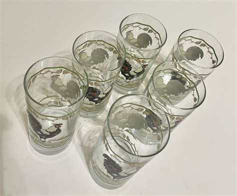 crisa by libbey set of 6 rooster design 16 oz glasses
