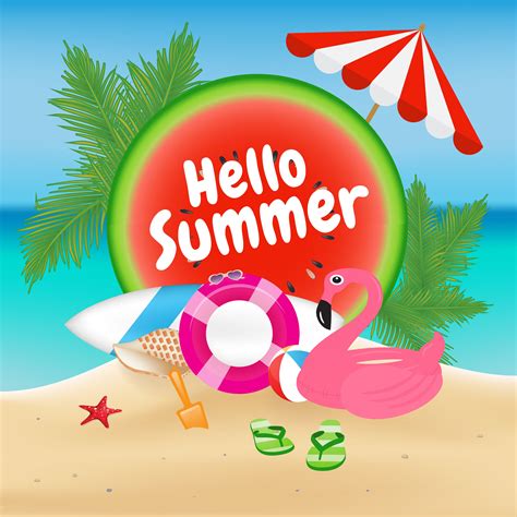 Hello Summer Season Background And Objects Design With Flamingo Hello