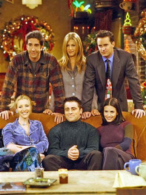 friends cast on set during christmas friends 1994 tv friends friends tv series friends cast