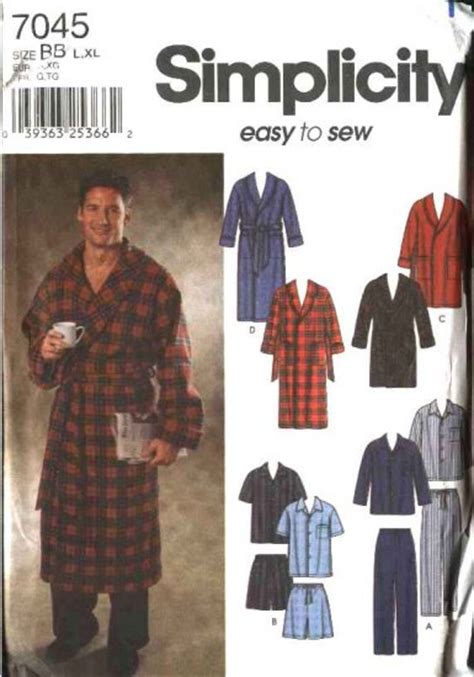 Simplicity Sewing Pattern 7045 Mens Chest Size 30 40 Easy Pajamas Robe